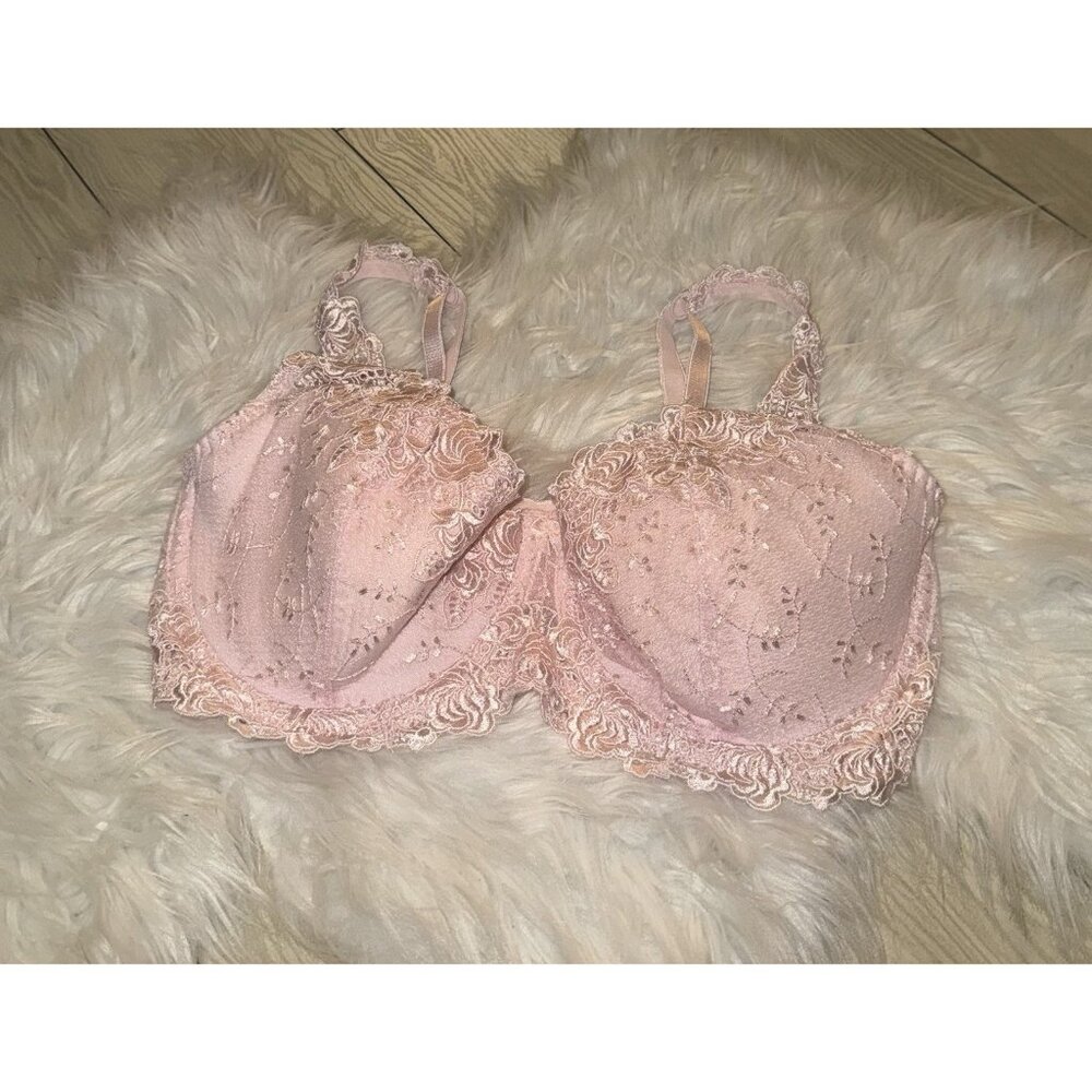 Vintage Delicates J7726 Lace Balconette Bra Lightly Lined UW Womens 38DD Pink